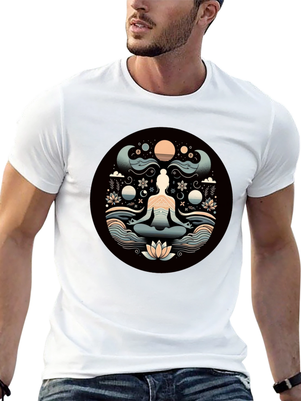 Meditative Lotus Graphic Tee - Yoga Zen Vibe