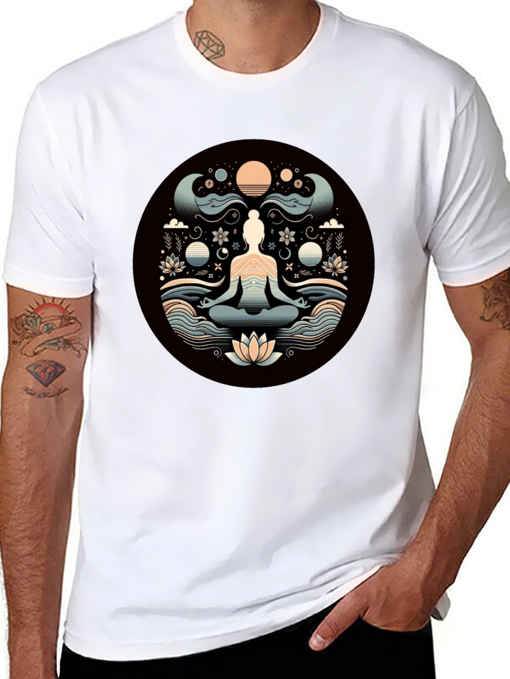 Meditative Lotus Graphic Tee - Yoga Zen Vibe