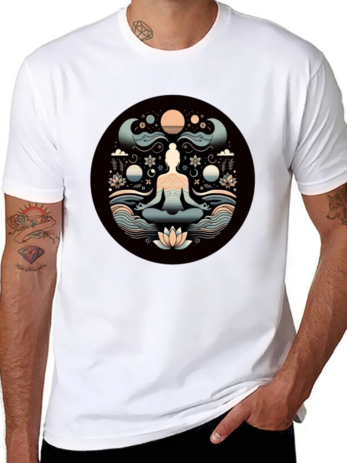 Meditative Lotus Graphic Tee - Yoga Zen Vibe