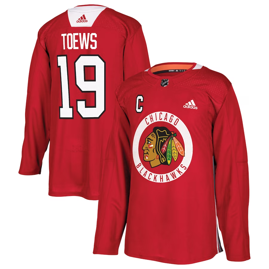 Men's Chicago Blackhawks Jonathan Toews #19 Red Practice Player Jerseys