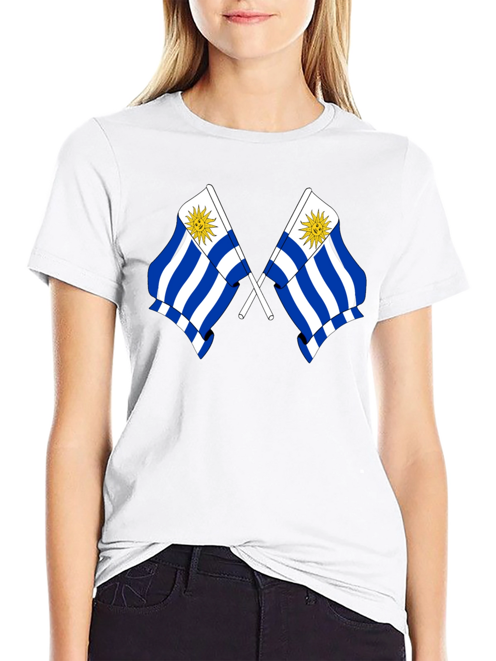 Uruguay Flag Graphic Tee - Black Cotton T-Shirt