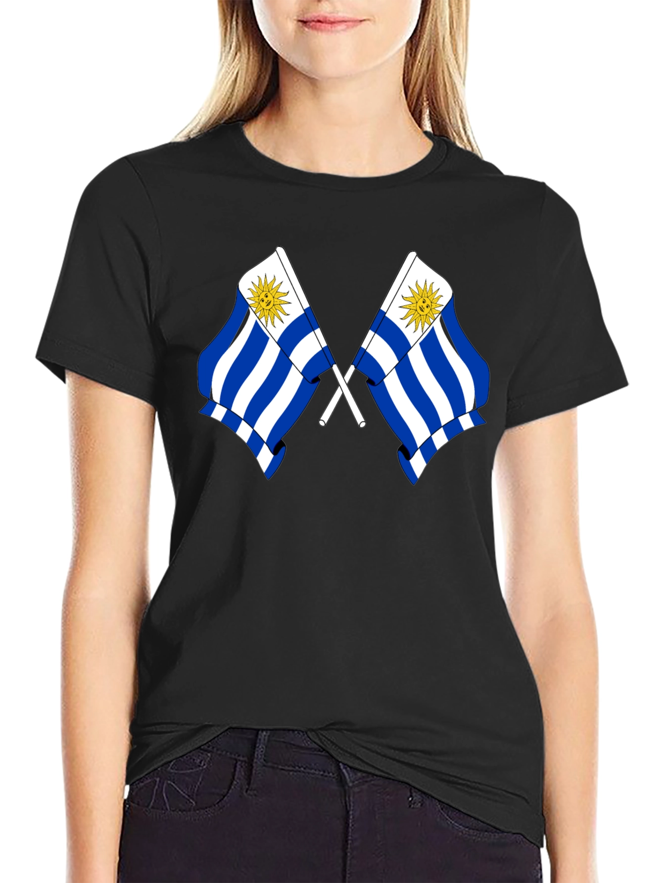 Uruguay Flag Graphic Tee - Black Cotton T-Shirt