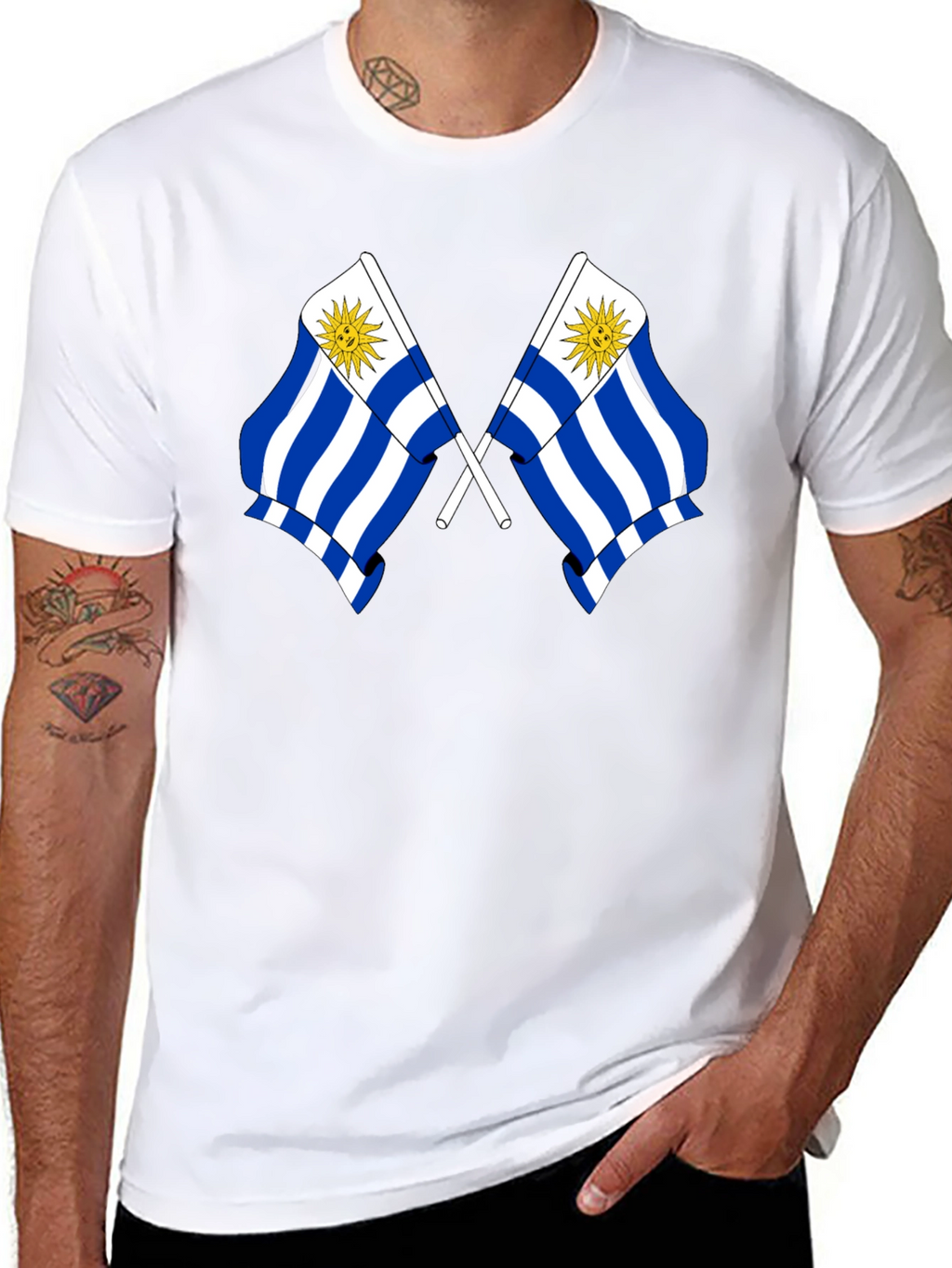 Uruguay Flag Graphic Tee - Black Cotton T-Shirt