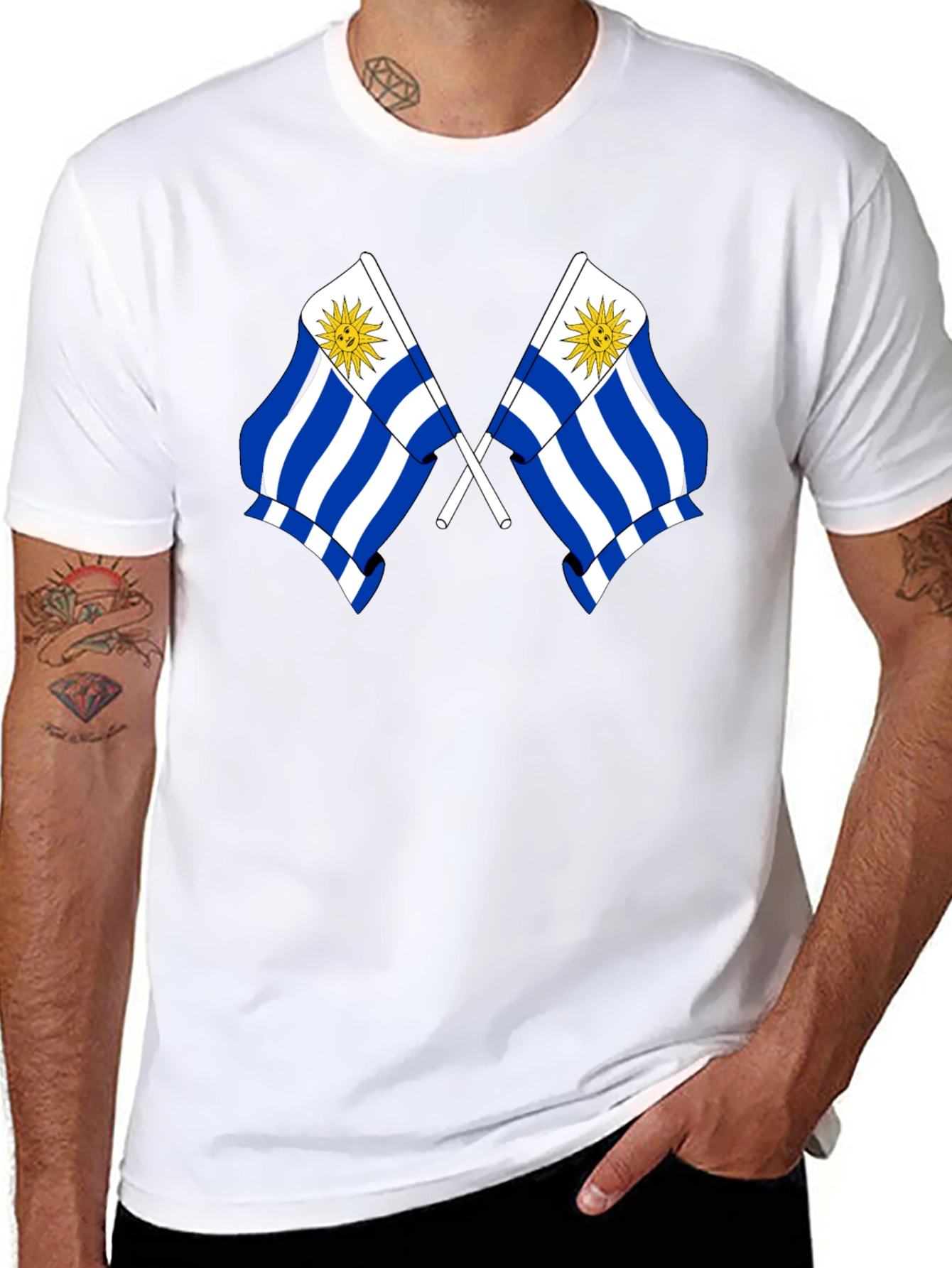 Uruguay Flag Graphic Tee - Black Cotton T-Shirt
