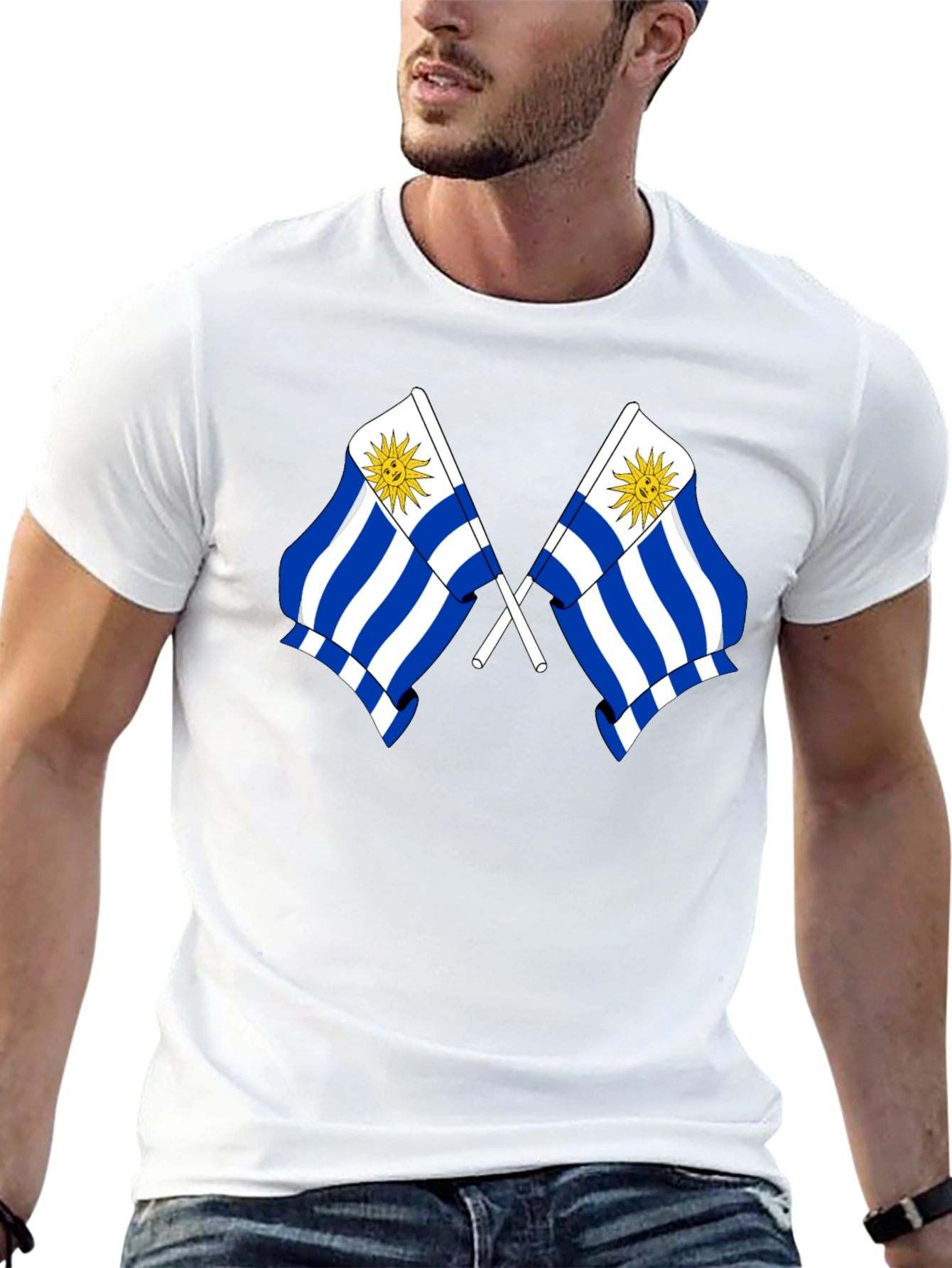 Uruguay Flag Graphic Tee - Black Cotton T-Shirt