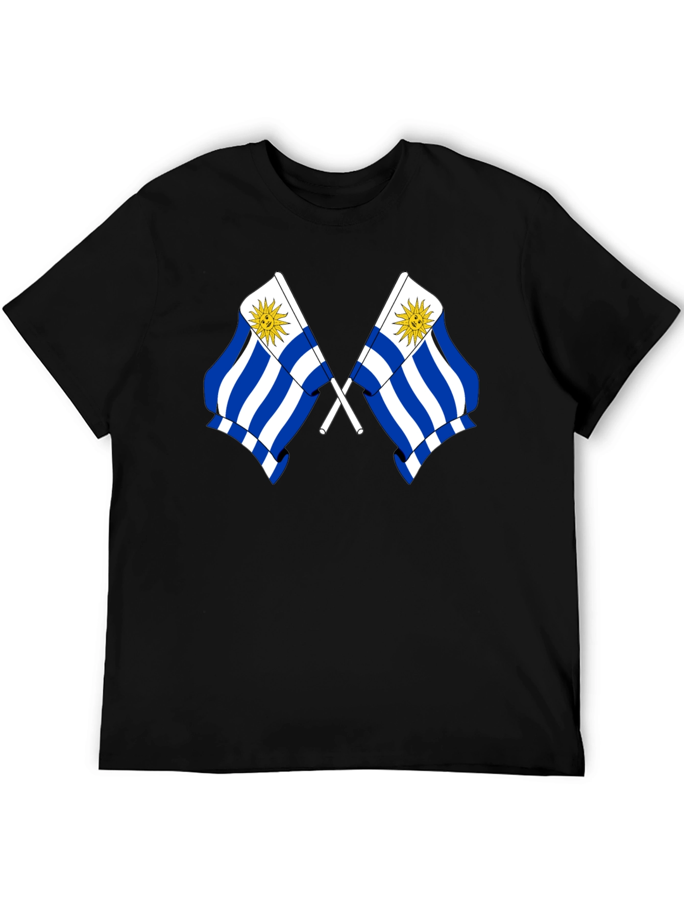 Uruguay Flag Graphic Tee - Black Cotton T-Shirt