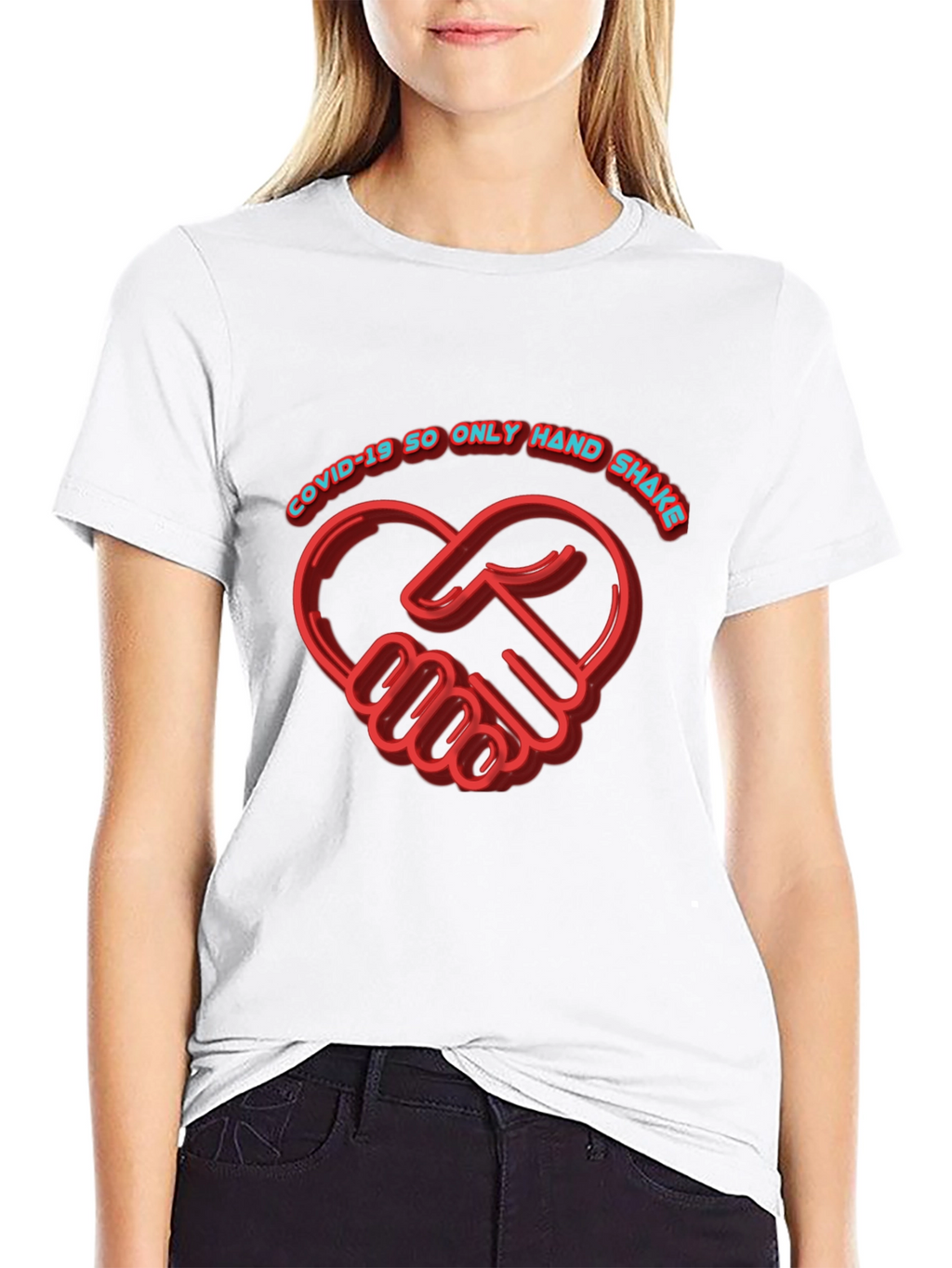 COVID-19 Handshake Heart Black T-Shirt