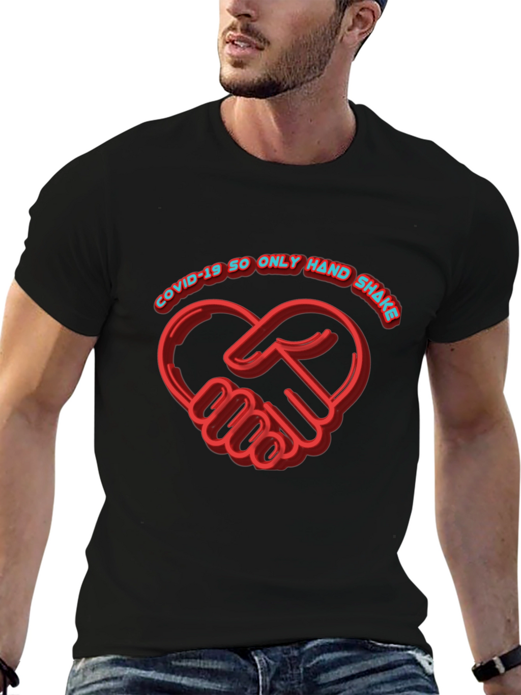 COVID-19 Handshake Heart Black T-Shirt