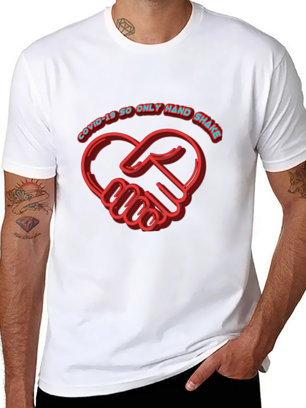 COVID-19 Handshake Heart Black T-Shirt