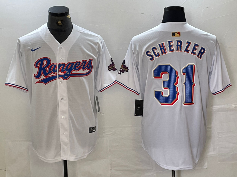 Men's Texas Rangers Max Scherzer #31 White 2024 Gold Collection Limited Player Jerseys
