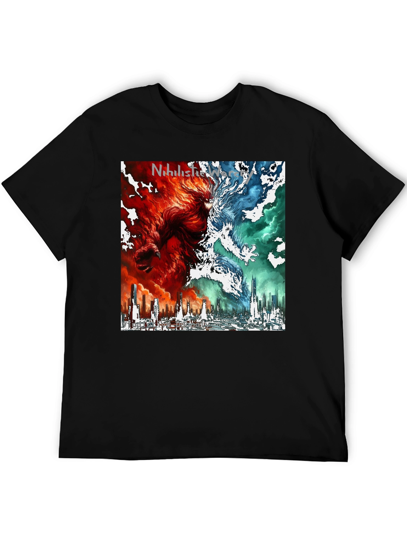 Dual Nature Graphic Tee - Fire & Ice Cityscape