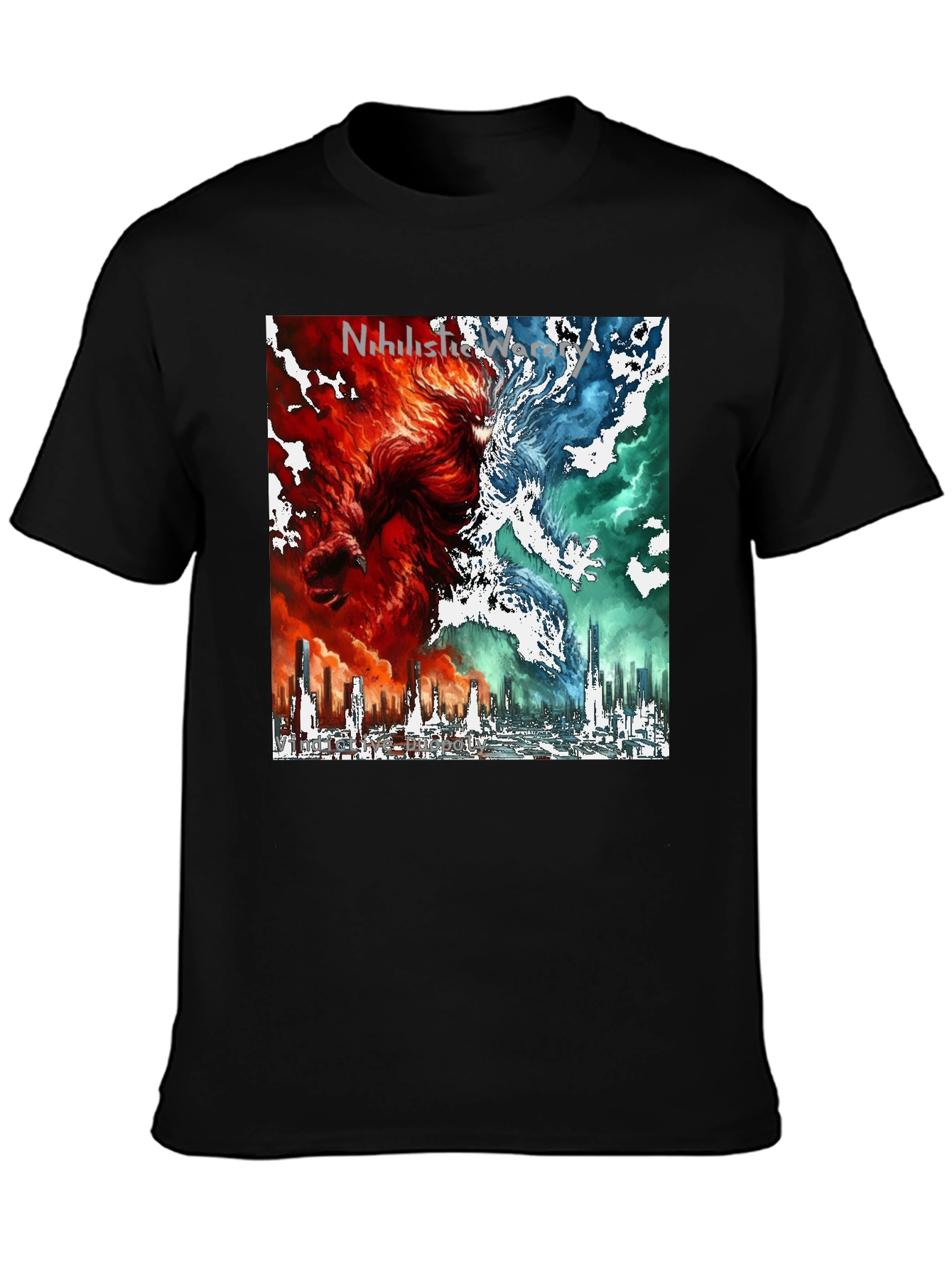 Dual Nature Graphic Tee - Fire & Ice Cityscape