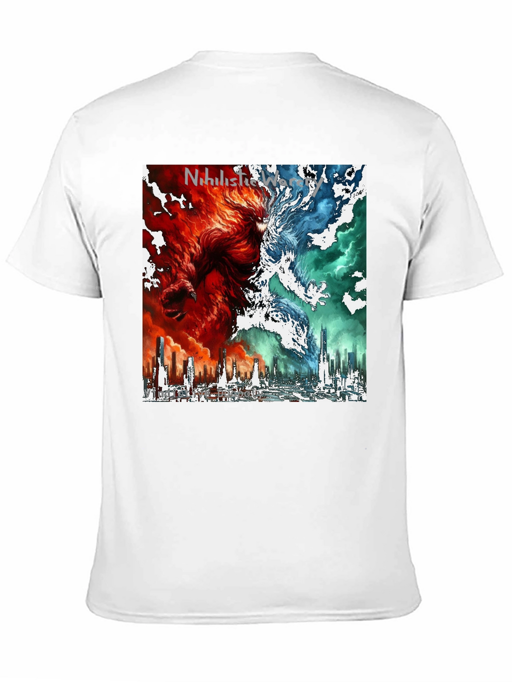 Dual Nature Graphic Tee - Fire & Ice Cityscape