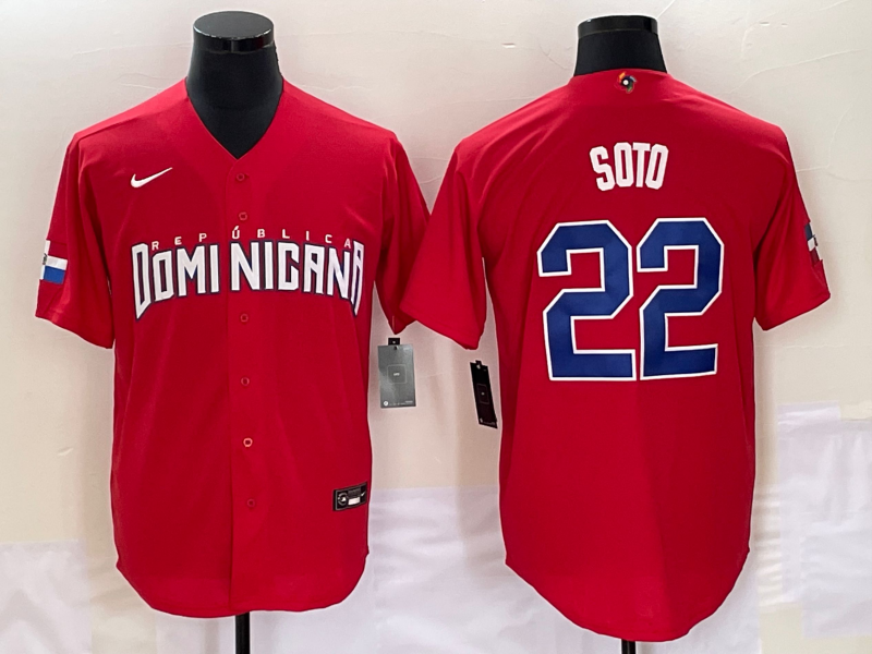 Men's 2023 World Baseball Classic #22 Juan Soto Dominican Republic Red Jerseys
