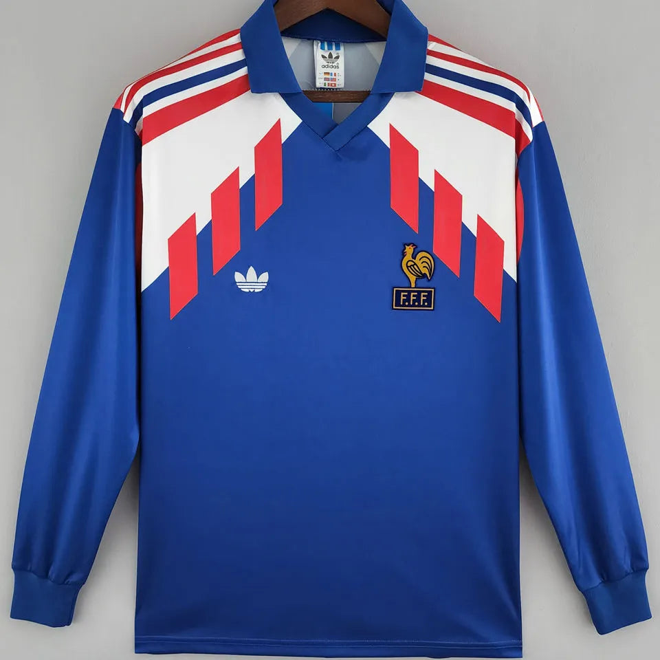 1988/90 France Home Long Sleeve Retro Soccer Jersey Front