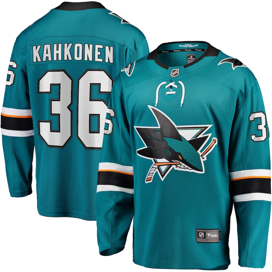 Men's San Jose Sharks Kaapo Kahkonen #36 Teal Home Breakaway Jerseys
