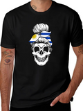Uruguay Flag Skull Bun T-Shirt - Black