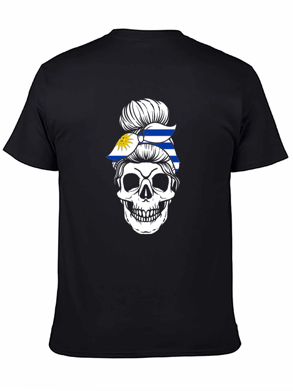 Uruguay Flag Skull Bun T-Shirt - Black