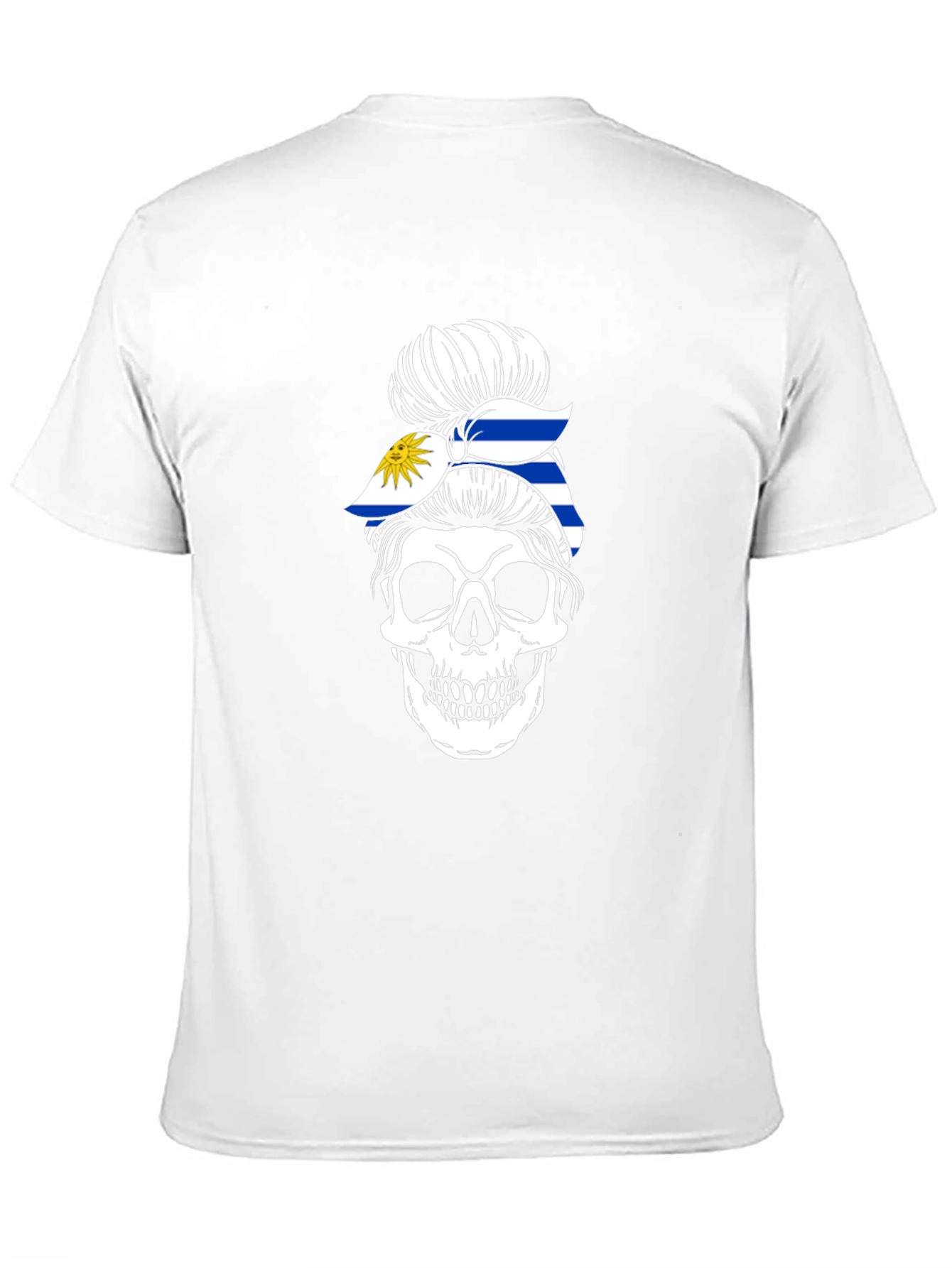 Uruguay Flag Skull Bun T-Shirt - Black