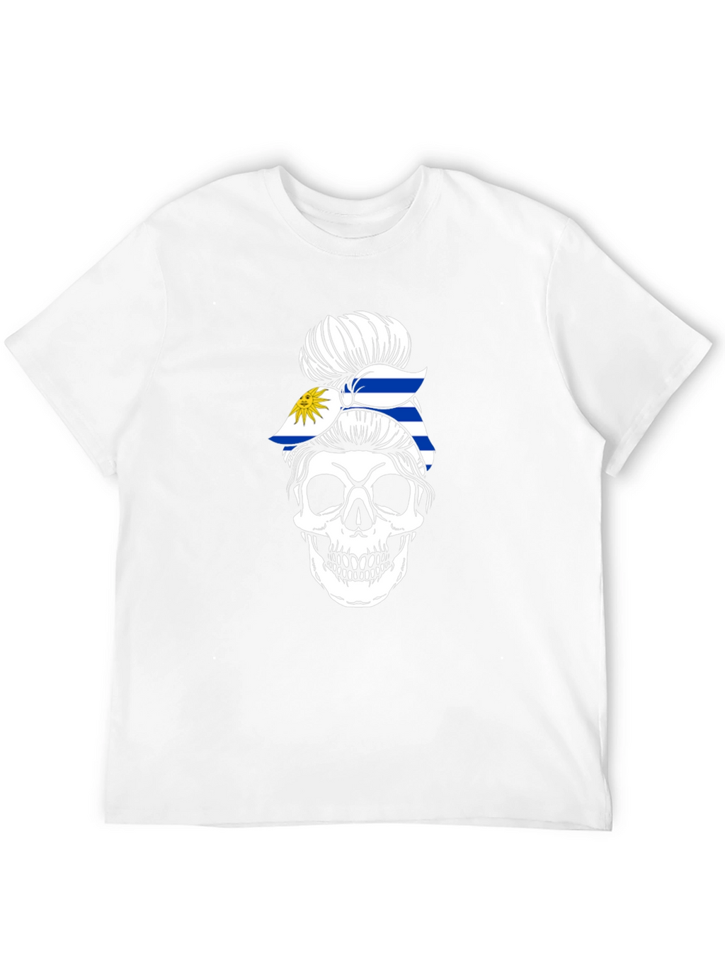Uruguay Flag Skull Bun T-Shirt - Black