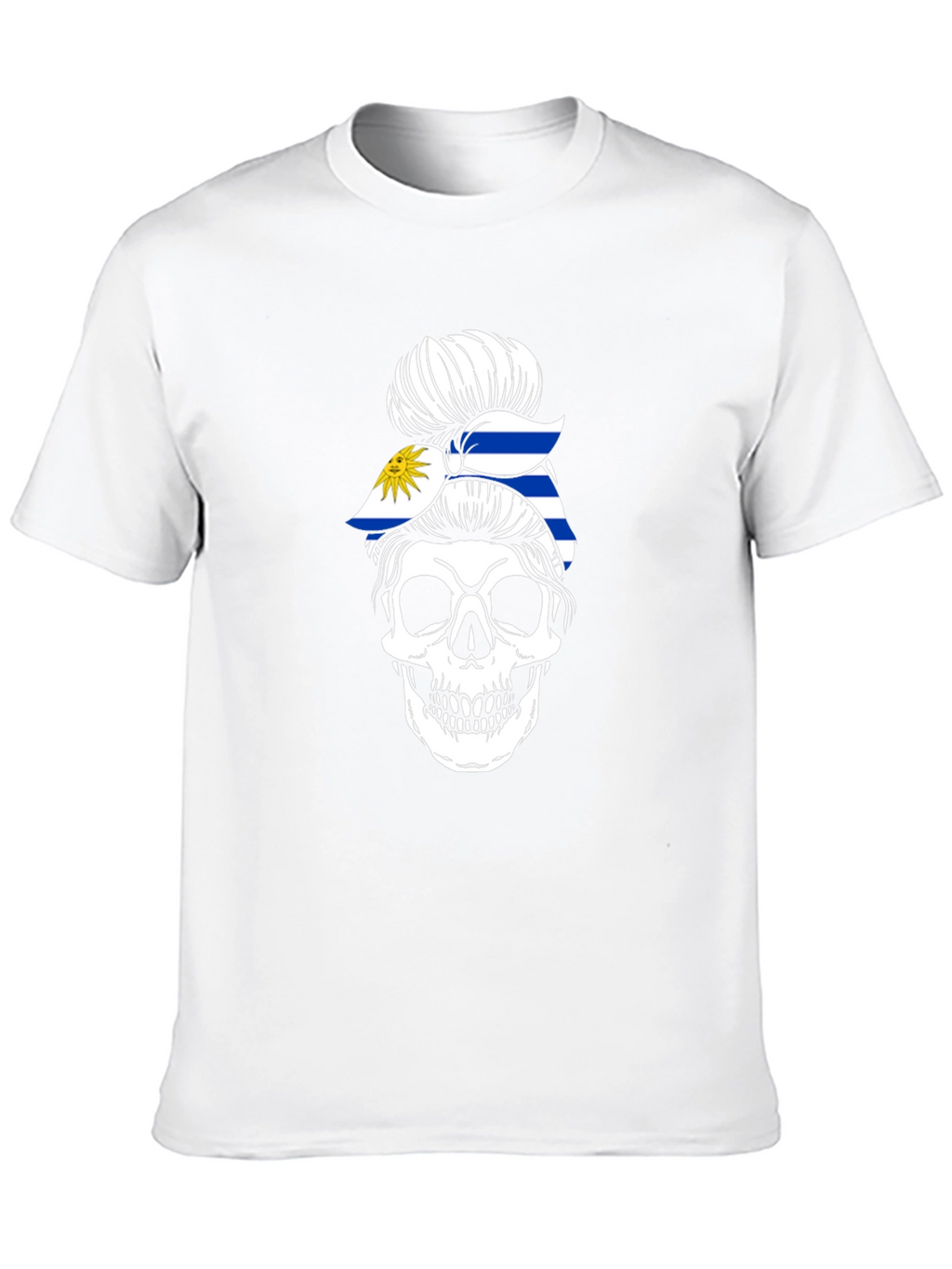 Uruguay Flag Skull Bun T-Shirt - Black