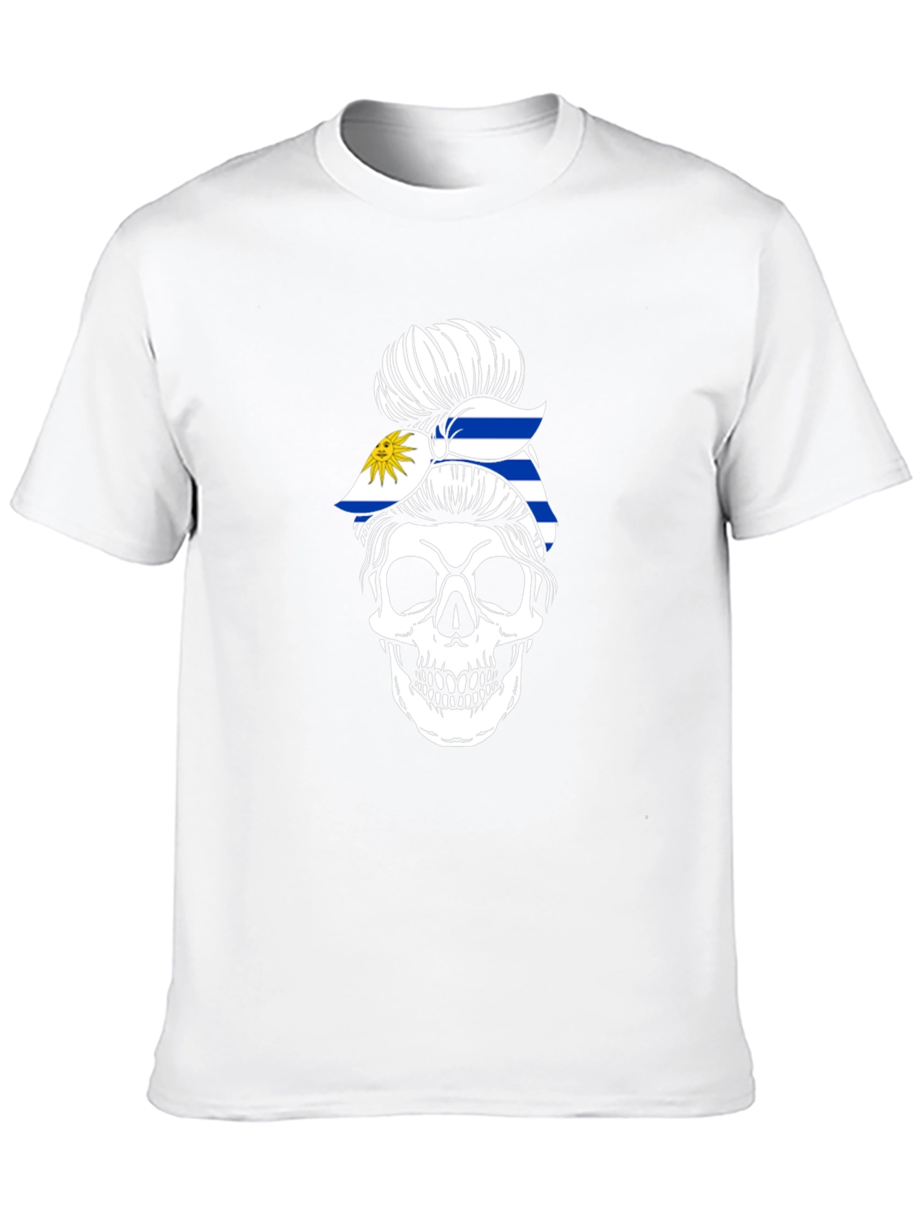 Uruguay Flag Skull Bun T-Shirt - Black