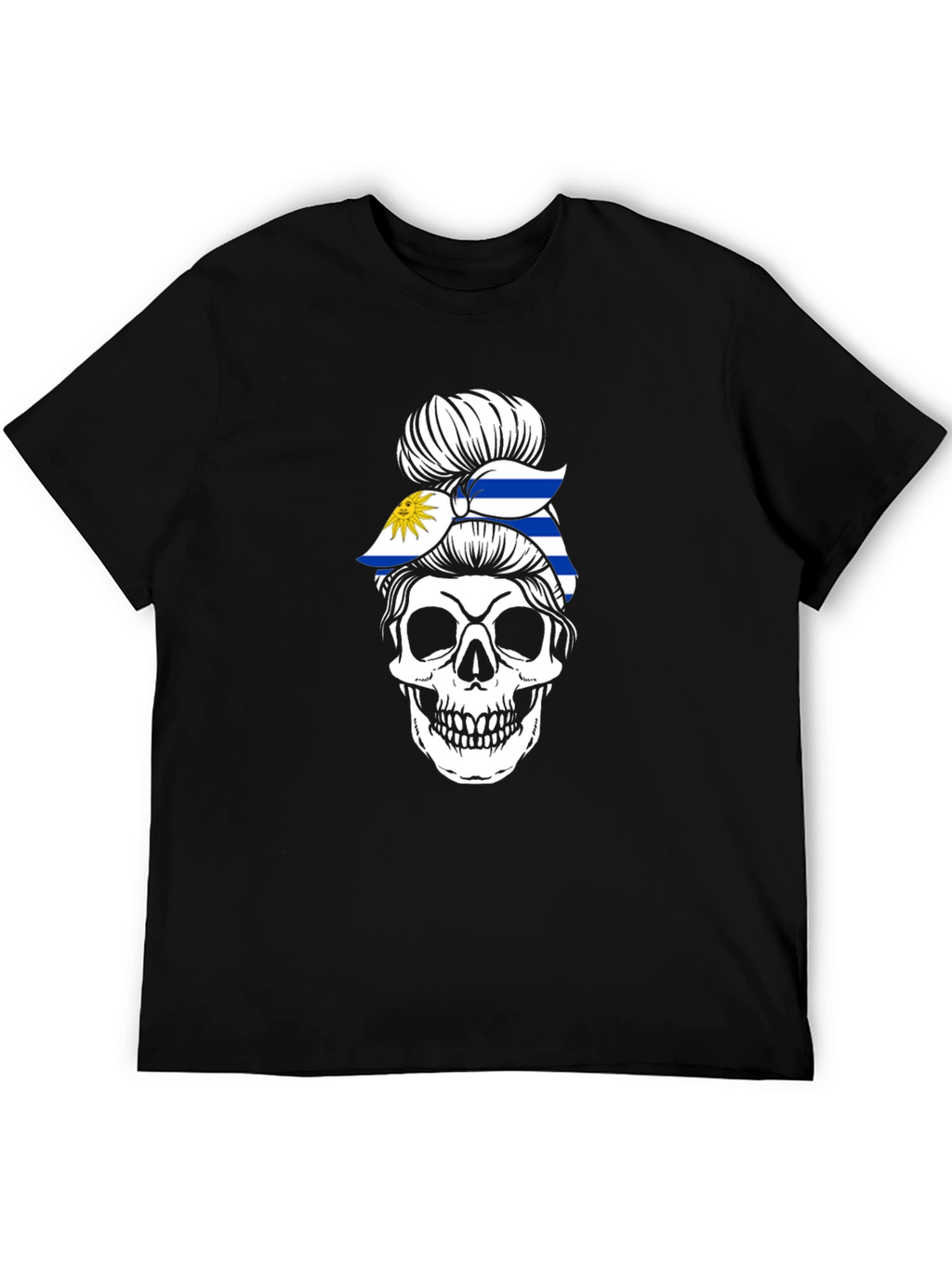 Uruguay Flag Skull Bun T-Shirt - Black