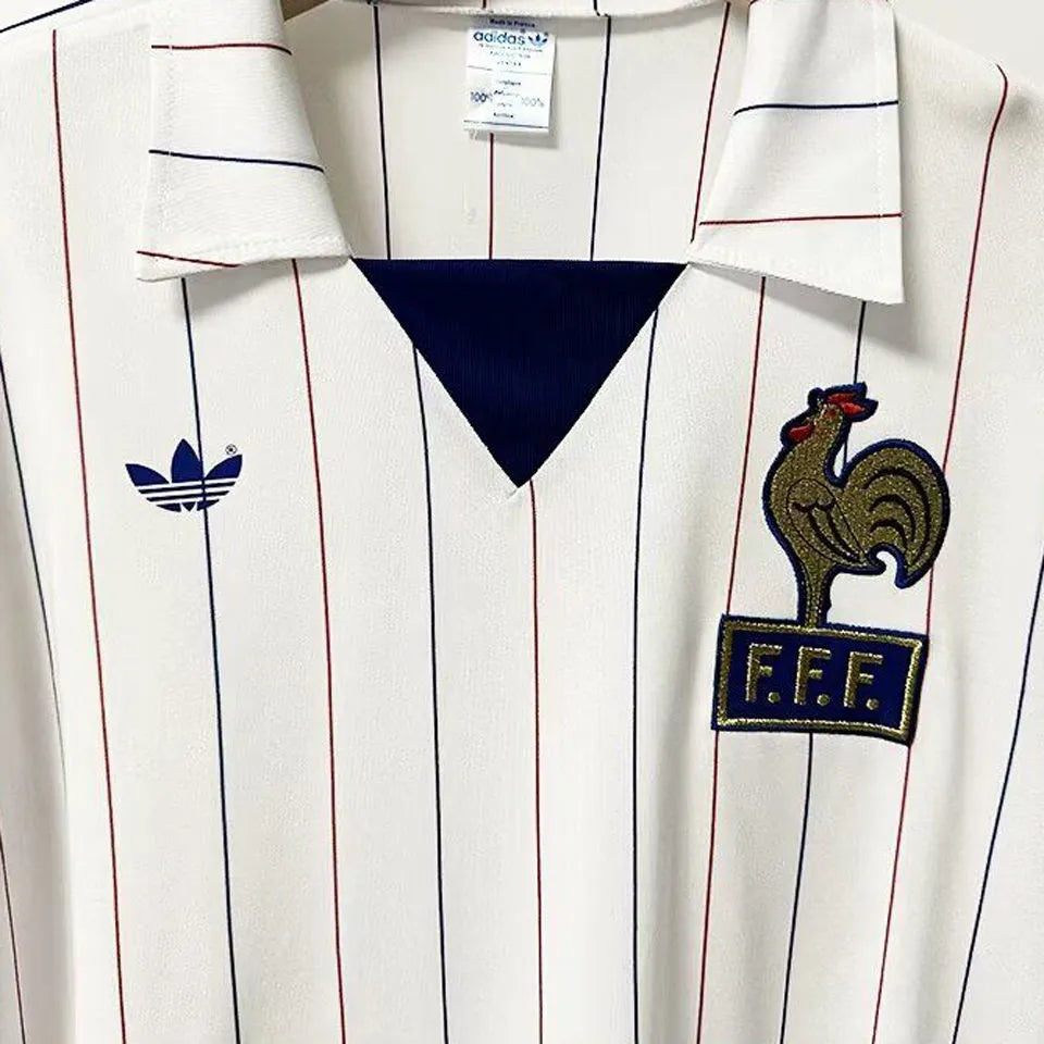 1980/82 France Away White Retro Long Sleeve Jersey Detail 1