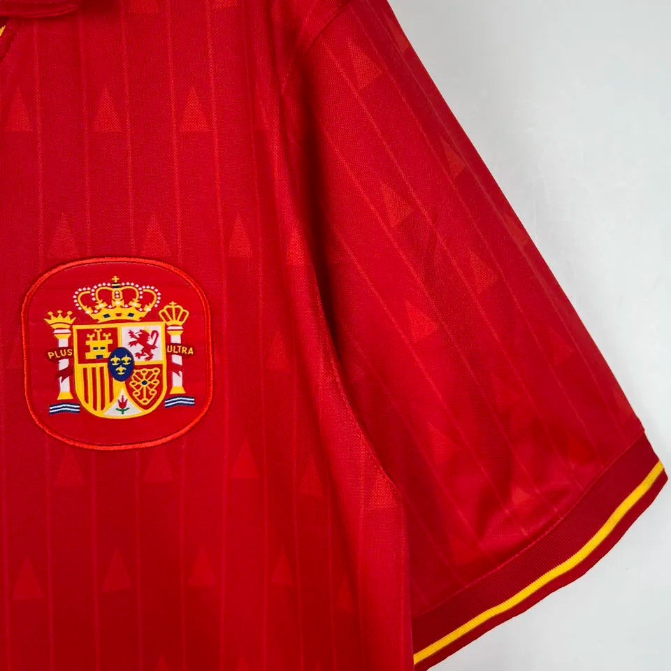 1988/91 Spain Home Red Retro Soccer Jersey Detail 4
