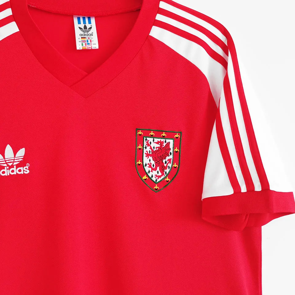 1982 Wales Home Red Retro Soccer Jersey Detail 4