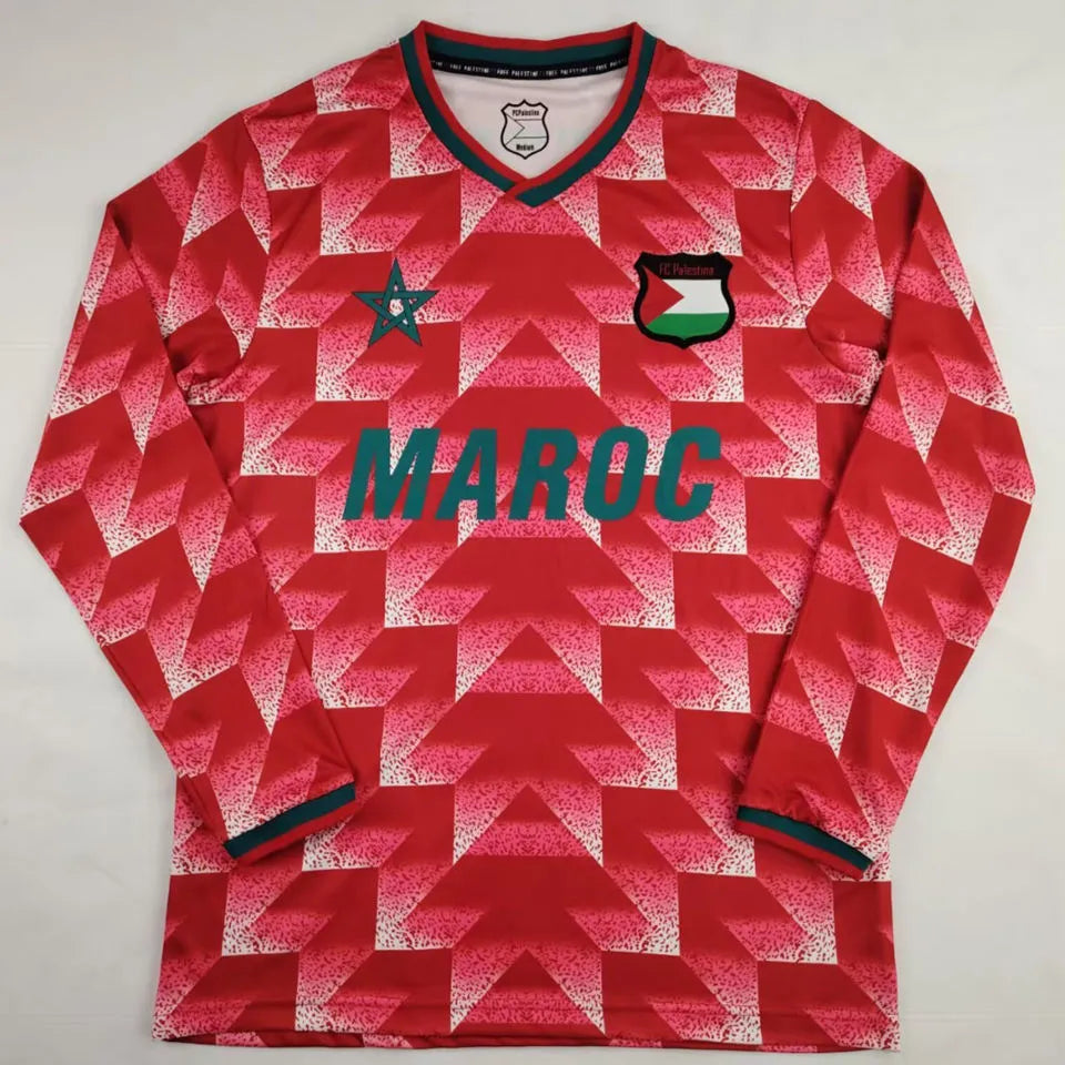 2025 Palestine Retro Style Long Sleeve Soccer Jersey Front
