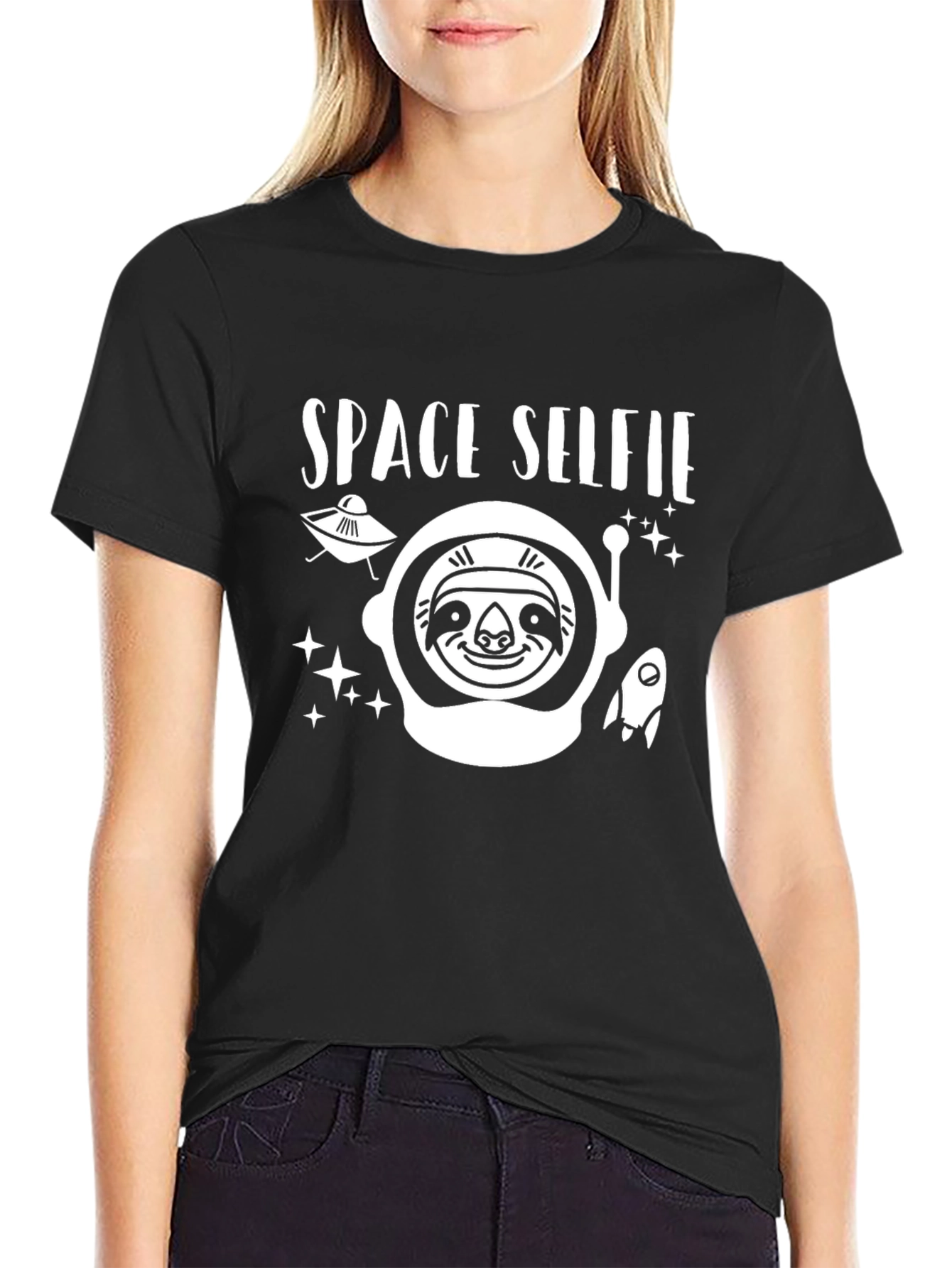 Space Selfie Sloth Graphic T-Shirt