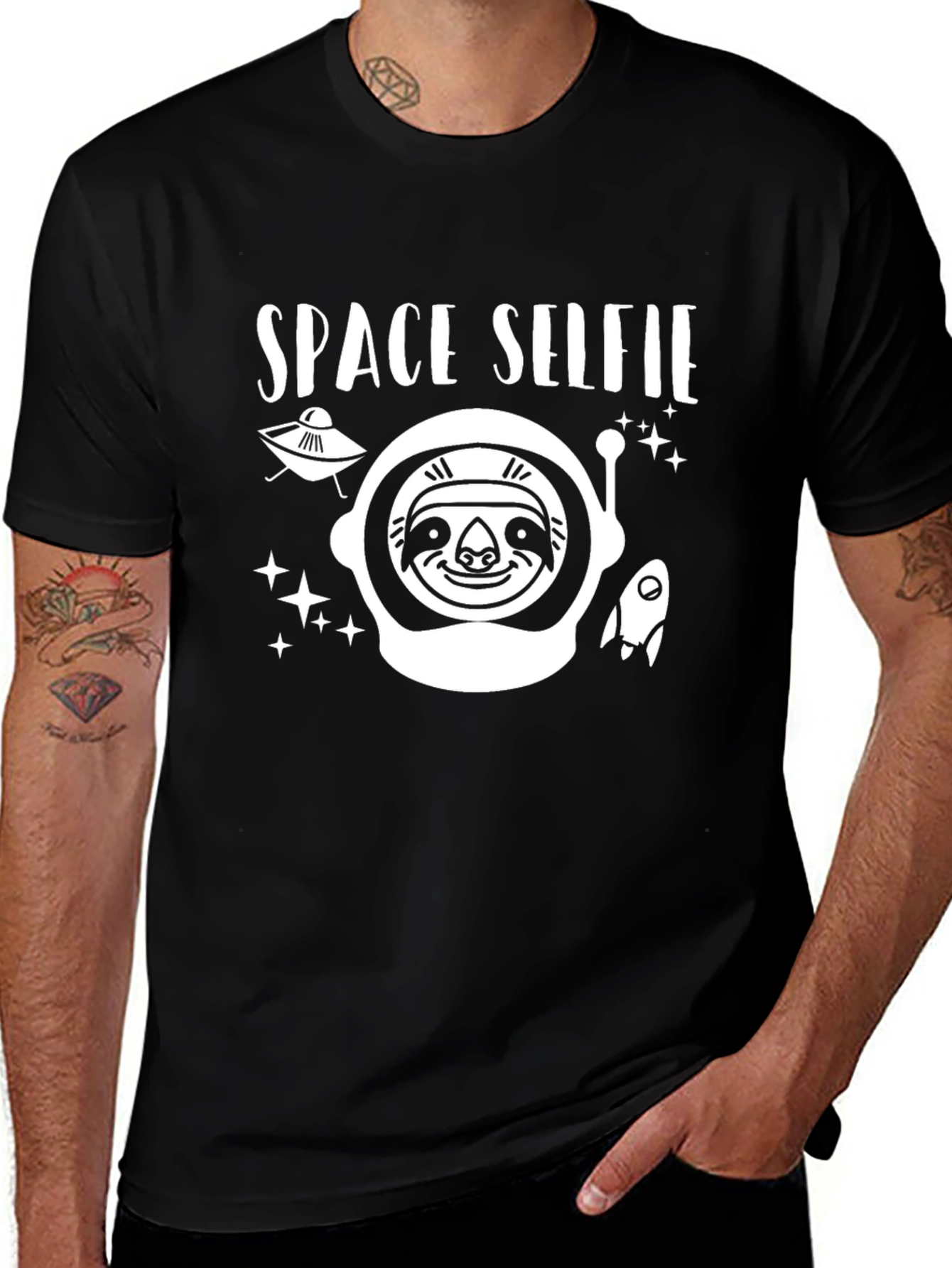 Space Selfie Sloth Graphic T-Shirt