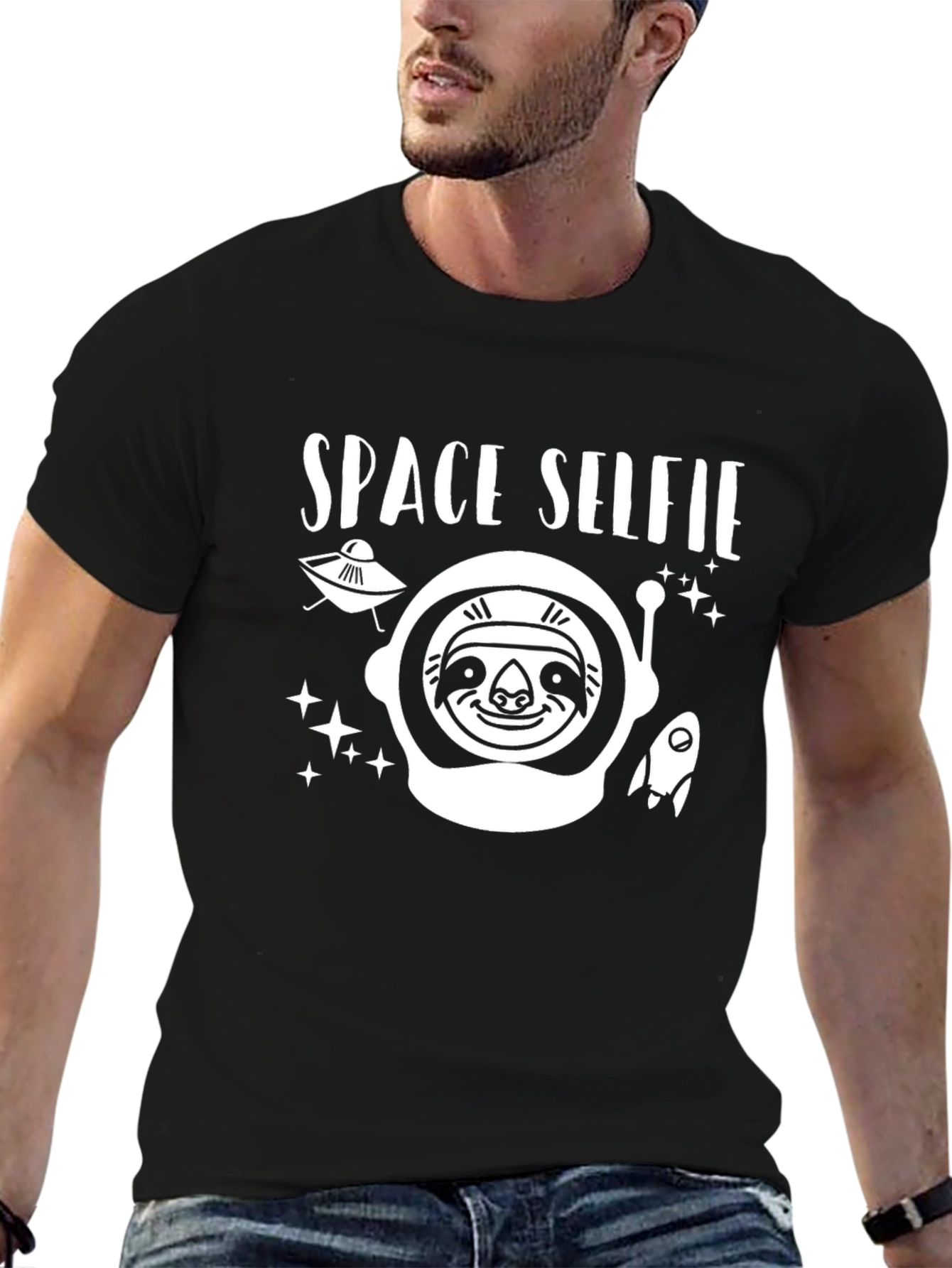 Space Selfie Sloth Graphic T-Shirt