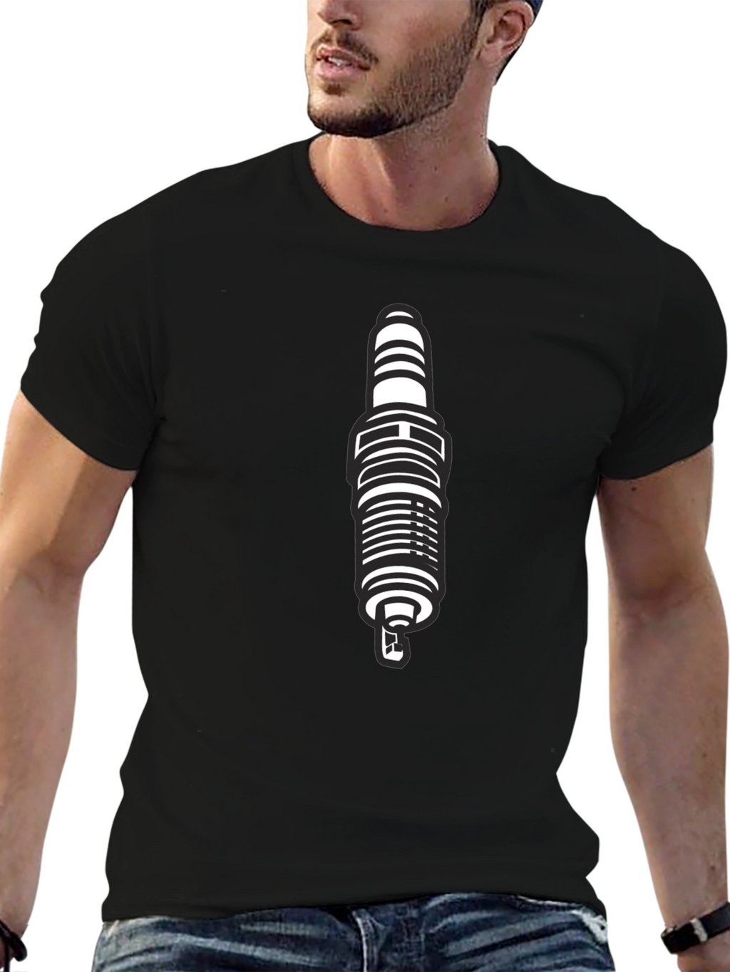Black Spark Plug Graphic T-Shirt for Men