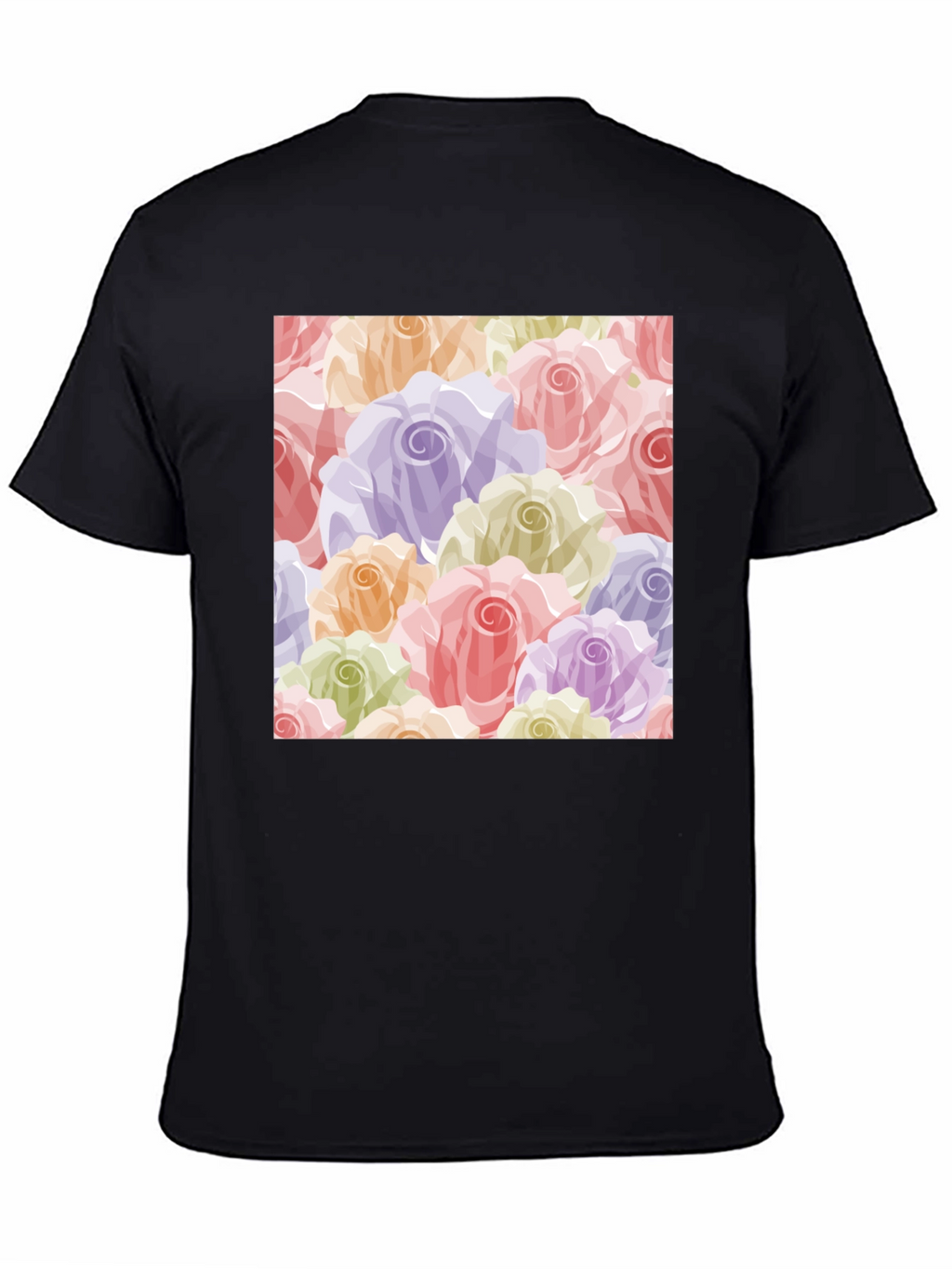 Floral Roses Pattern T-Shirt - Black