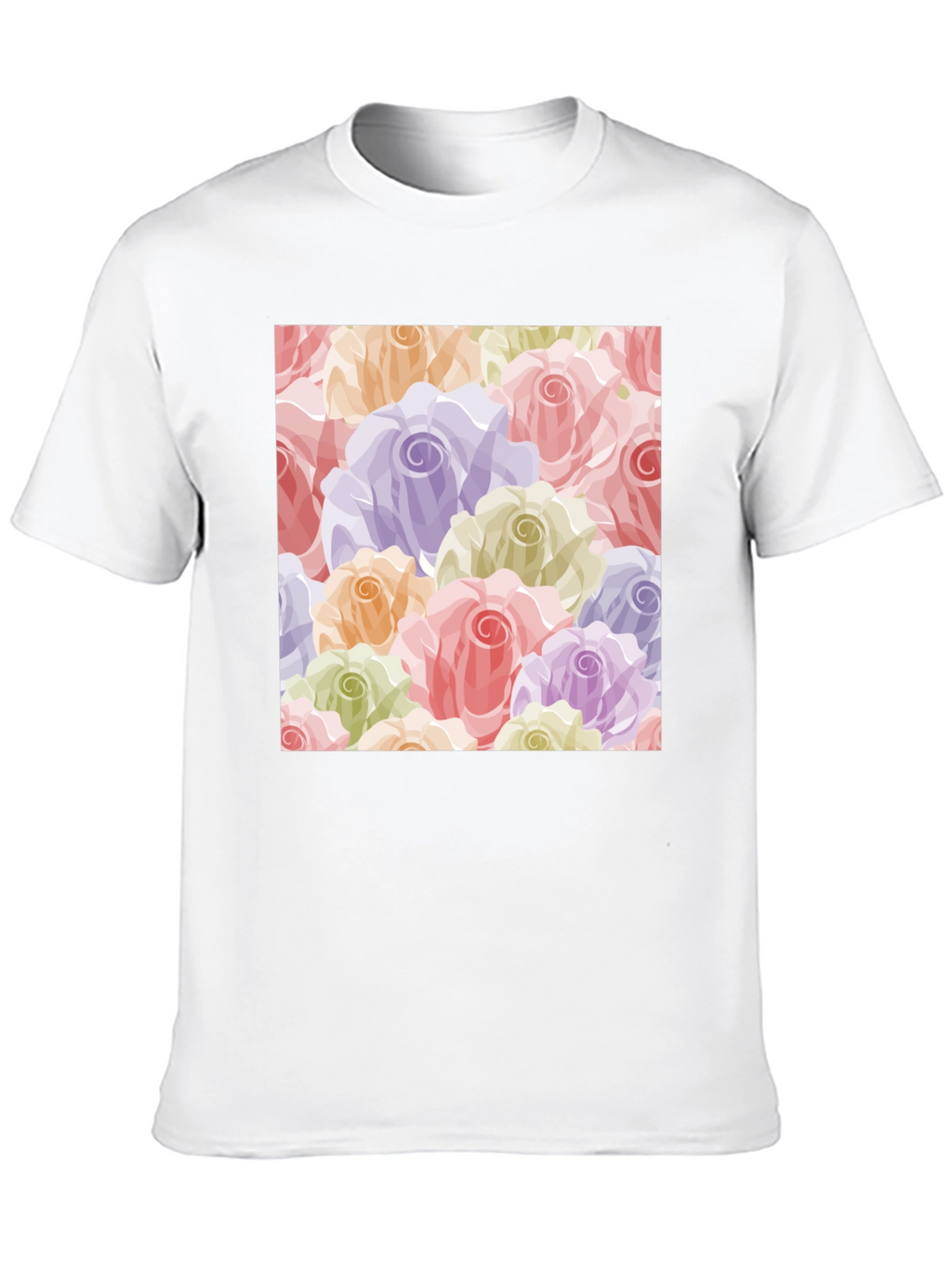 Floral Roses Pattern T-Shirt - Black