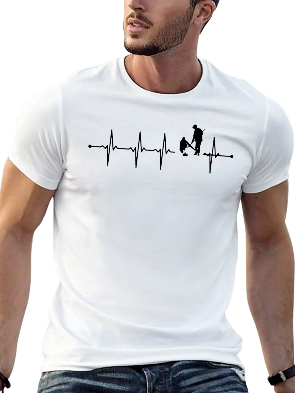 Curling Heartbeat T-Shirt - Black Graphic Tee