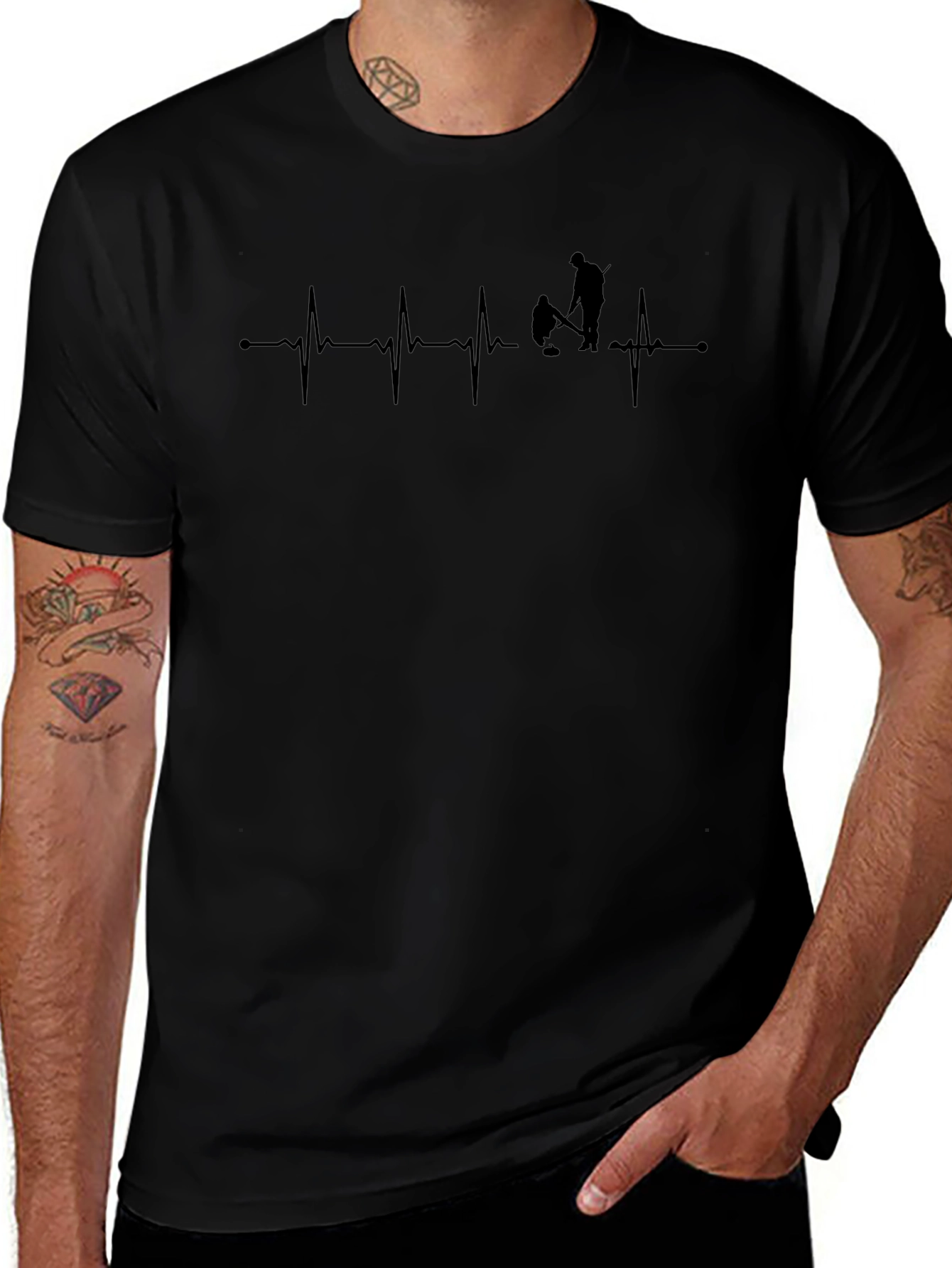 Curling Heartbeat T-Shirt - Black Graphic Tee