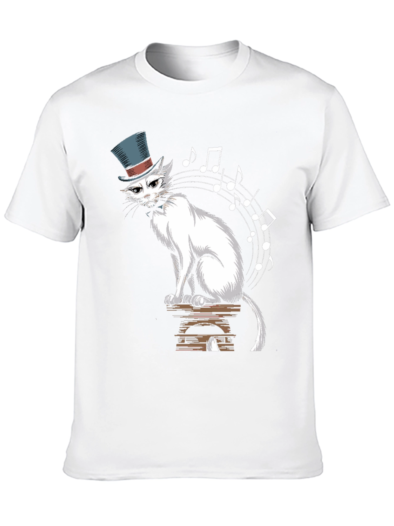 Top Hat Cat Music Notes Graphic Tee