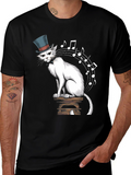 Top Hat Cat Music Notes Graphic Tee