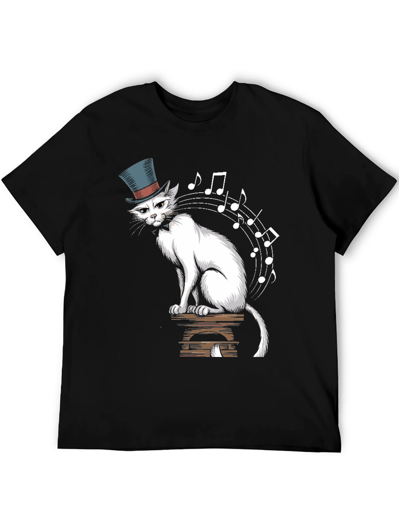 Top Hat Cat Music Notes Graphic Tee