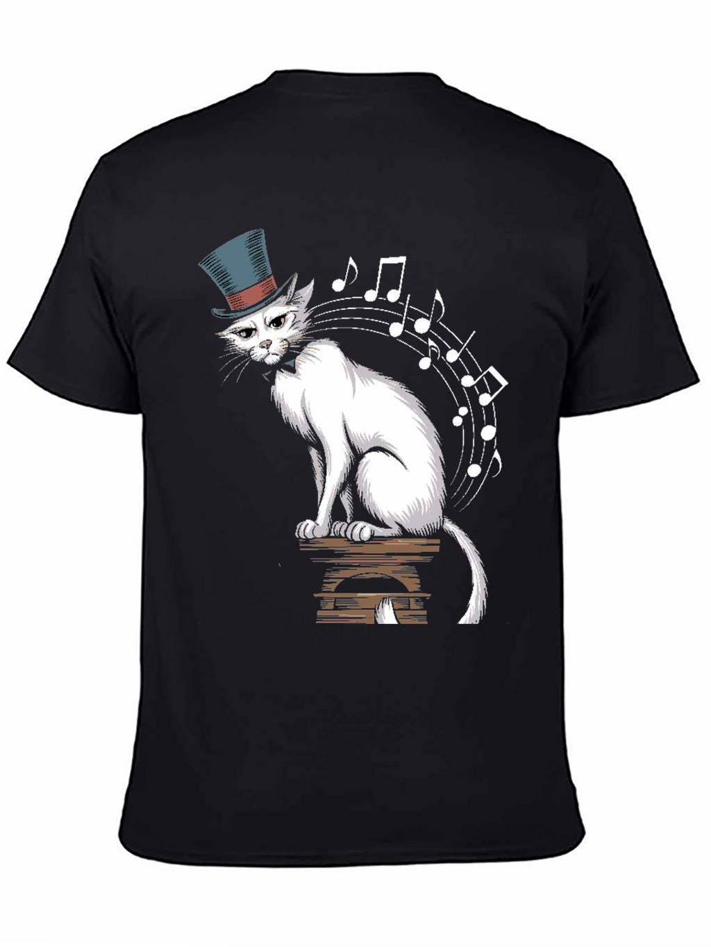 Top Hat Cat Music Notes Graphic Tee