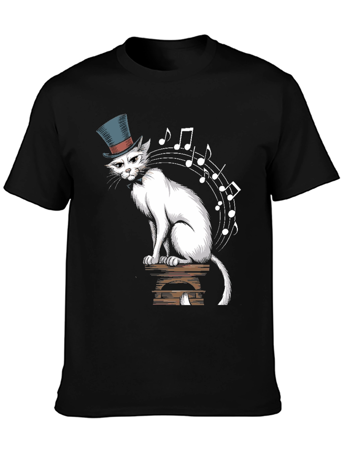Top Hat Cat Music Notes Graphic Tee