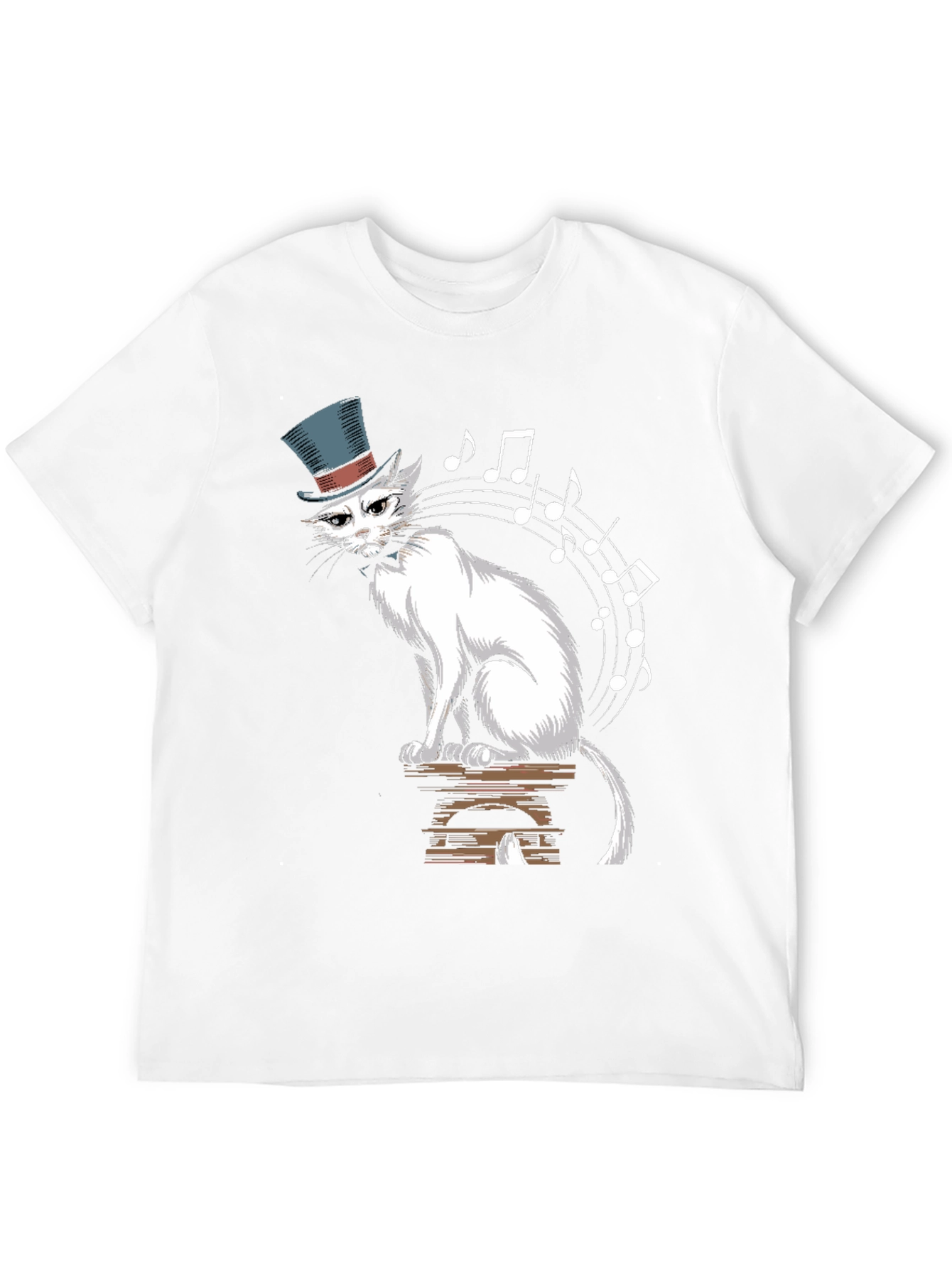 Top Hat Cat Music Notes Graphic Tee