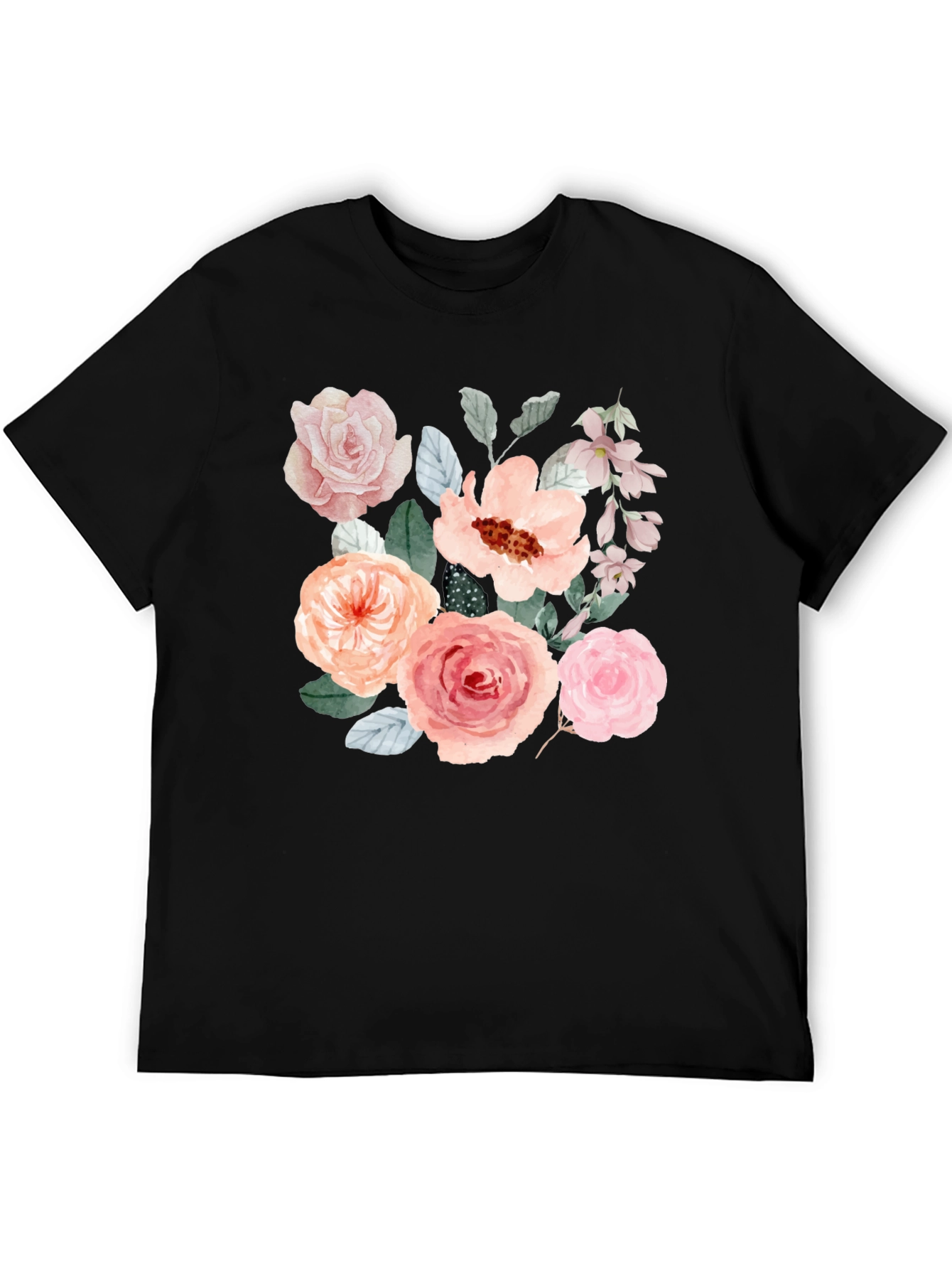 Floral Watercolor Graphic T-Shirt - Black