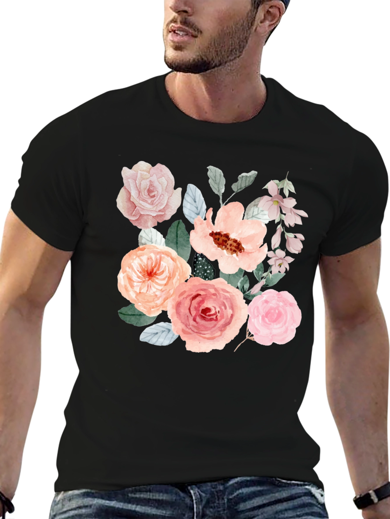 Floral Watercolor Graphic T-Shirt - Black