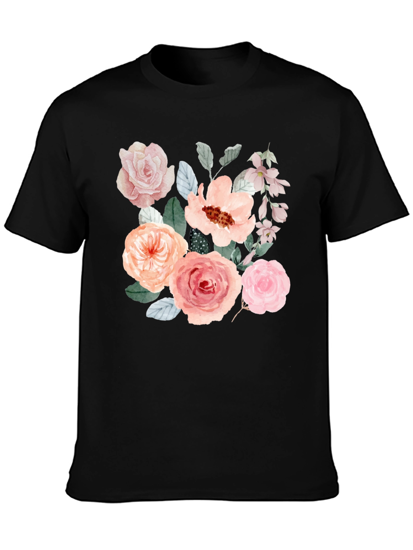 Floral Watercolor Graphic T-Shirt - Black