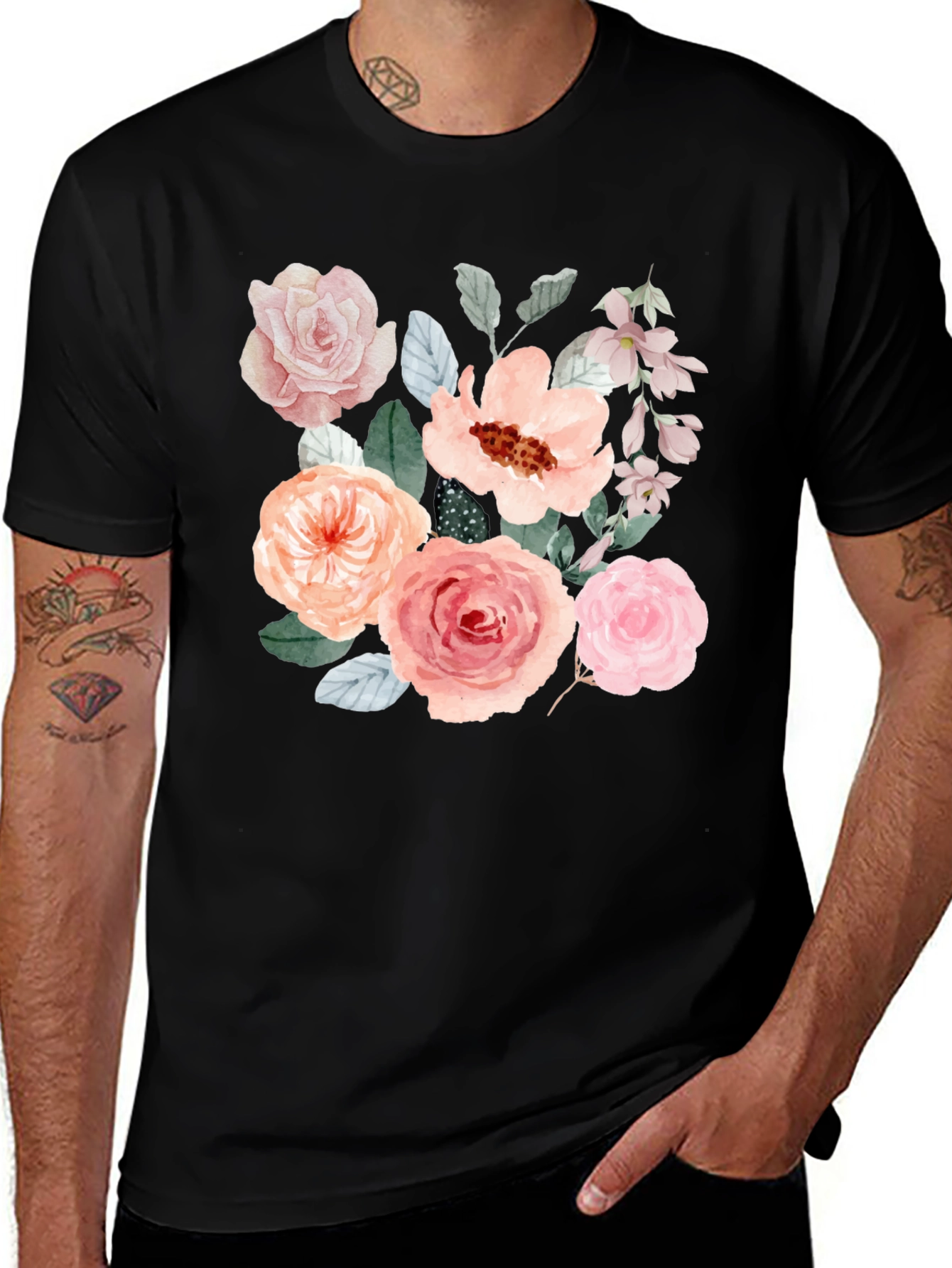 Floral Watercolor Graphic T-Shirt - Black