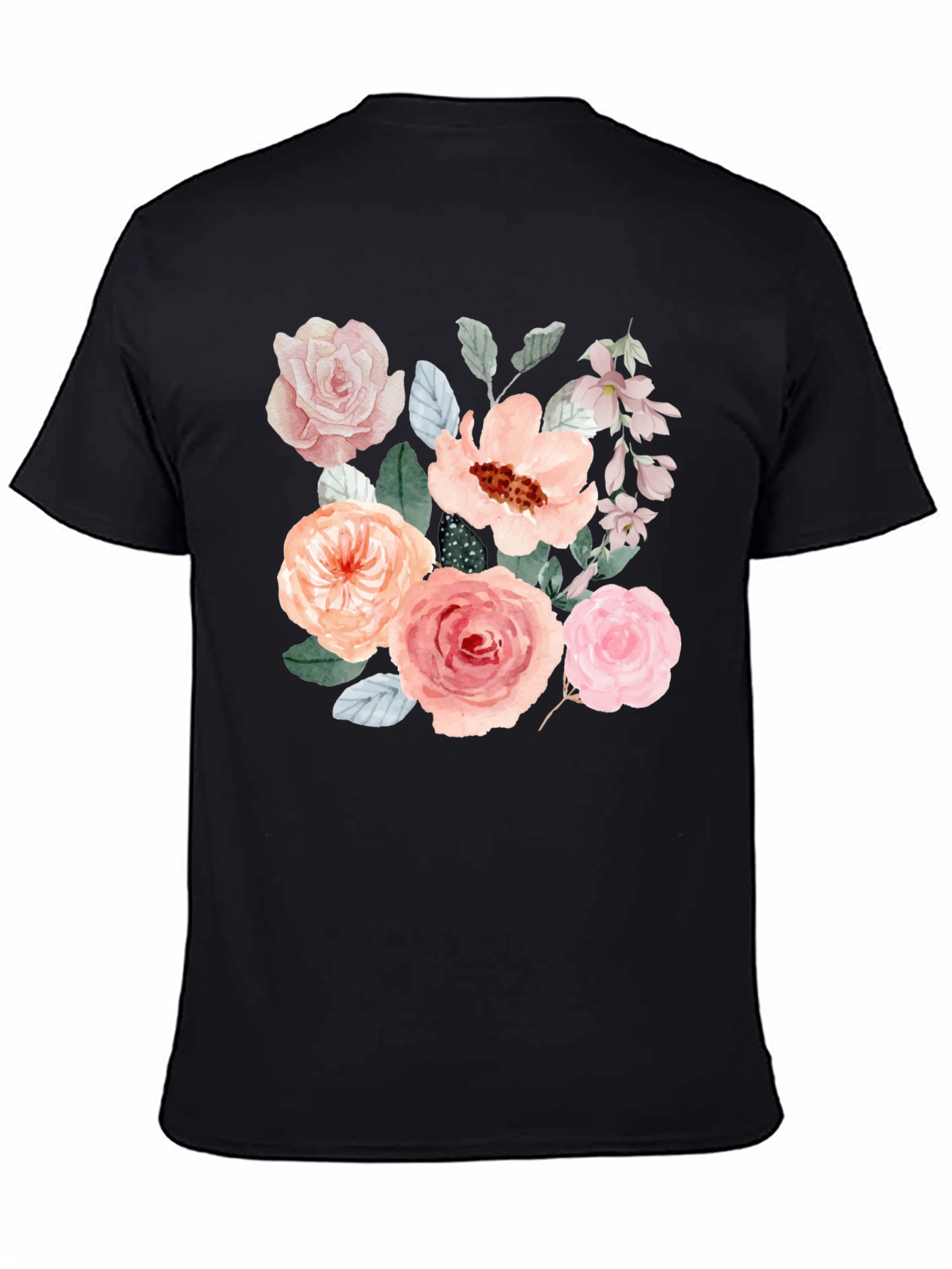 Floral Watercolor Graphic T-Shirt - Black